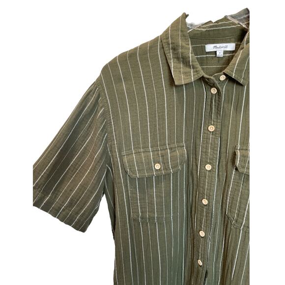 Madewell Lightspun Stripe Button Up Shirt | Coastal Boho Summer Top (M) - Picture 4 of 10